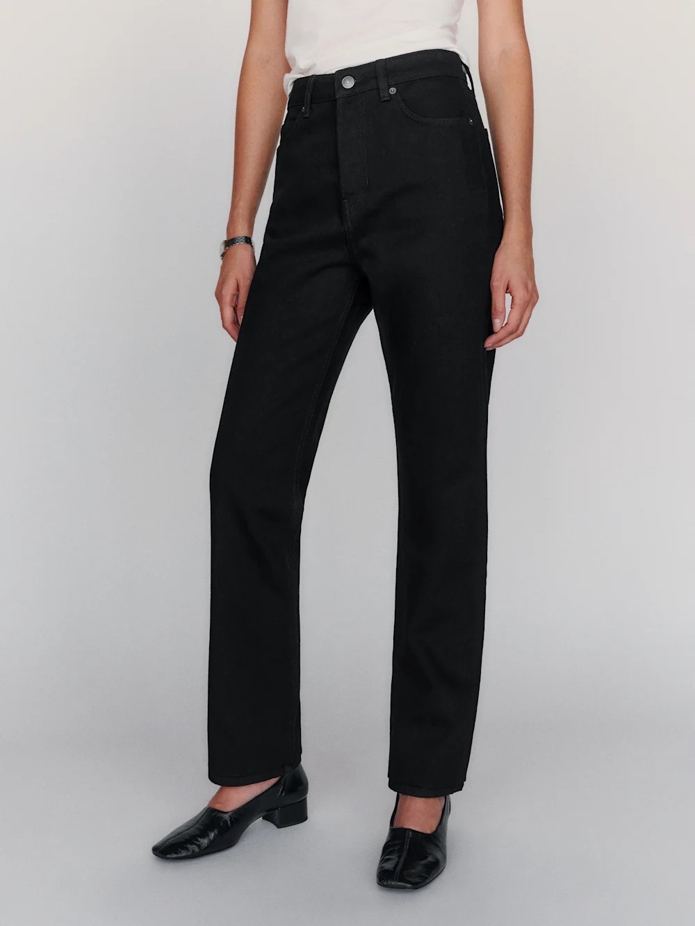 Reformation Black Denim Cynthia High Rise Straight Leg Cropped Jeans size 24